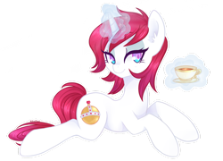 Size: 1024x737 | Tagged: safe, artist:hawthornss, oc, oc only, oc:britannia, pony, unicorn, female, food, glowing horn, levitation, magic, magic aura, mare, simple background, solo, tea, telekinesis, transparent background