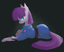 Size: 1777x1453 | Tagged: safe, artist:twitchykismet, maud pie, earth pony, pony, female, looking at you, mare, prone, rock candy necklace, simple background, solo