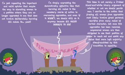 Size: 1196x718 | Tagged: safe, artist:brutamod, apple bloom, sweetie belle, oc, oc:checked privilege, oc:slut shamed, ap-pleb-loom, ass brutalewd, brutalewd, debate, feminism, fury belle, symbolism