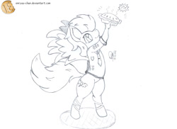 Size: 1024x744 | Tagged: safe, artist:enryuuchan, soarin', anthro, monochrome, old cutie mark, pie, sergeant, sketch, that pony sure does love pies, wonderbolts dress uniform