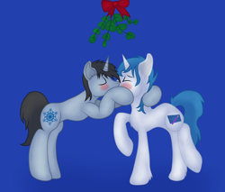 Size: 2568x2193 | Tagged: safe, artist:frost stormwind, artist:frostyb, oc, oc only, oc:frost bright, oc:frost stormwind, blushing, christmas, cute, gay, kissing, male