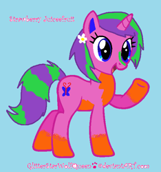 Size: 569x608 | Tagged: safe, artist:glitterstarwolfqueen, oc, oc only, oc:strawberry juiceefruit, ponified, present, solo