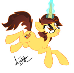 Size: 900x888 | Tagged: safe, artist:awesomecoolwhip, oc, oc only, pony, unicorn, glasses, grin, jumping, looking up, magic, smiling, solo