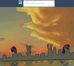 Size: 1280x1146 | Tagged: safe, artist:docwario, bon bon, sweetie drops, askblankbon, csi, csi meme, csi miami, skyline, tumblr, wat