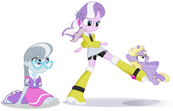 Size: 1486x949 | Tagged: safe, edit, diamond tiara, dinky hooves, silver spoon, equestria girls, abuse, dinkybuse, humans superior ponies inferior, kicking