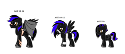 Size: 1423x619 | Tagged: safe, artist:werewolf202, oc, oc only, oc:loyalty heart, bat pony, pegasus, pony, pony creator, age progression, bandage, do not steal, solo