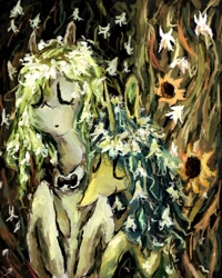 Size: 1280x1601 | Tagged: safe, artist:wisewatcher, oc, oc only, oc:outsight, floral head wreath, flower, lillies, sunflower