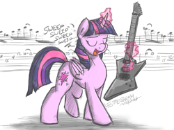 Size: 1000x753 | Tagged: safe, artist:flutterthrash, twilight sparkle, twilight sparkle (alicorn), alicorn, pony, the saddle row review, electric guitar, female, guitar, mare, music notes, solo, sweepsweepsweep, tabs, twilight sweeple