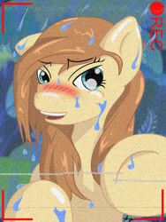 Size: 1536x2048 | Tagged: safe, artist:rainihorn, oc, oc only, oc:cream heart, camera, camera shot, rain, wet, wet mane