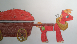 Size: 2344x1348 | Tagged: safe, artist:epicalaxy master, big macintosh, earth pony, pony, apple, apple cart, drawing, male, solo, stallion, traditional art