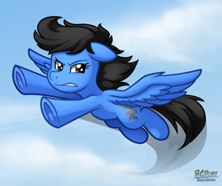 Size: 1043x874 | Tagged: safe, artist:bcpony, oc, oc only, oc:danger shadow, flying, solo, underhoof