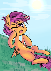 Size: 1020x1420 | Tagged: safe, artist:relchi, scootaloo, pegasus, pony, detailed background, female, filly, solo