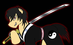 Size: 1200x750 | Tagged: safe, artist:combatkaiser, demon eyes kyo, katana, mibu kyoshiro, ponified, samurai deeper kyo, solo, sword, weapon