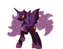 Size: 1528x1194 | Tagged: safe, artist:starryoak, darkhorse knight, nightmare moon, alicorn, pony, ethereal mane, raised hoof, rule 63, simple background, solo, starry mane, transparent background