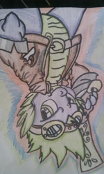 Size: 1952x3264 | Tagged: safe, artist:dfectivedvice, edit, spike, dragon, steampunk, trace, traditional art, upside down