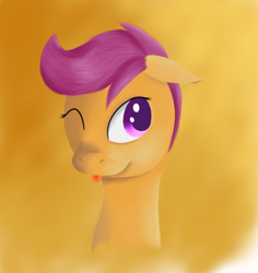 Size: 898x952 | Tagged: safe, artist:onlyon9games, scootaloo, pegasus, pony, female, filly, gradient background, solo