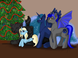 Size: 900x665 | Tagged: safe, artist:littlewolfstudios, oc, oc only, oc:helping hoof, oc:twilight stars, cuddling, family, family photo, helping hoof, hug, kira bane, luna dawnstar, singularity, snuggling, twilie, we-singularity