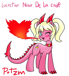 Size: 2000x2200 | Tagged: safe, artist:potzm, oc, oc only, oc:niar, dracony, blushing, fire, fire breath, lucretiar tribe, solo