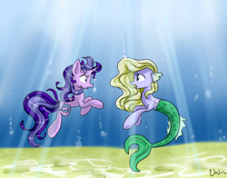 Size: 890x697 | Tagged: safe, artist:frostykat13, sea swirl, seafoam, mermaid, merpony, mermaid lovers, underwater