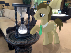 Size: 3264x2448 | Tagged: safe, artist:nickman983, artist:thegreenmachine987, doctor whooves, furniture store, hourglass, irl, lamp, photo, pillow, ponies in real life, shadow, sign, sofa, solo, table, vector