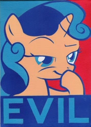 Size: 1506x2106 | Tagged: safe, artist:buckingbrony, sweetie belle, evil, hope poster, obey, poster, scheming belle, shepard fairey