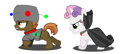 Size: 1600x700 | Tagged: safe, artist:emoshyvinyl, button mash, sweetie belle, clothes, costume, nightmare night