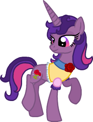 Size: 679x892 | Tagged: safe, artist:starryoak, oc, oc only, oc:princess royal beauty, pony, unicorn, clothes, flower, offspring, parent:princess cadance, parent:shining armor, parents:shiningcadance, rose, simple background, solo, transparent background