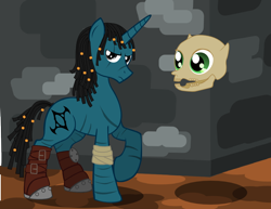 Size: 914x707 | Tagged: safe, artist:steampoweredstallion, morte, planescape torment, ponified, skull, the nameless one