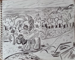 Size: 1910x1527 | Tagged: safe, artist:snow, babs seed, monochrome, solo, traditional art