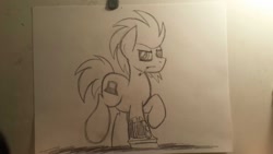 Size: 1024x576 | Tagged: safe, artist:drawponies, oc, oc only, fallout equestria, monochrome, sketch, traditional art