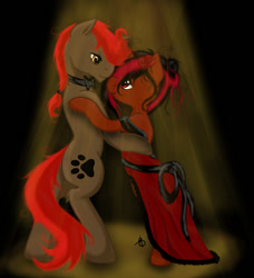 Size: 950x1043 | Tagged: safe, oc, oc only, oc:fenrir bloodmoon, oc:shear edge, pony, unicorn, clothes, dancing, dress, female, gala, male, mare, rose, shipping, stallion, straight