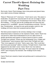 Size: 394x525 | Tagged: safe, carrot throb's quest: ruining the wedding, no pony, simple background, story, text