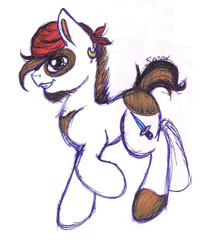 Size: 647x746 | Tagged: safe, artist:spear-he-art, pipsqueak, earring, older, pirate, raised hoof, solo, traditional art