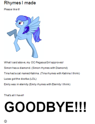 Size: 401x521 | Tagged: safe, oc, oc only, oc:pegasusgirl, pony creator, blank flank, go home you're drunk, op go home you're drunk, rhyme, rhyme fail, solo, you must be new here, you're drunk