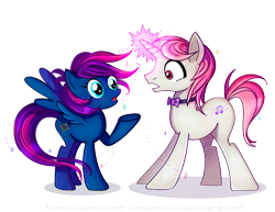 Size: 825x638 | Tagged: safe, artist:yuukipink, oc, oc only, oc:cavatina, oc:shadow scope, pegasus, pony, unicorn, blushing, simple background, transparent background, vector