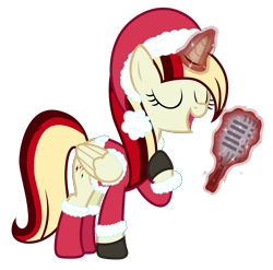 Size: 8100x8000 | Tagged: safe, artist:glessmlp, oc, oc only, oc:solar blaze, alicorn, pony, absurd resolution, alicorn oc, christmas, hat, santa claus, santa hat, simple background, singing, transparent background