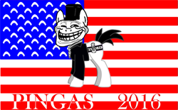 Size: 755x469 | Tagged: safe, artist:salted pingas, oc, oc only, oc:salted pingas, clothes, costume, flag, president, promotional art, solo, suit, united states