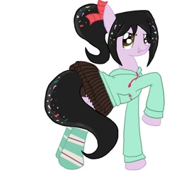 Size: 1000x1000 | Tagged: safe, artist:magicalteacup, clothes, ponified, solo, vanellope von schweetz, wreck-it ralph