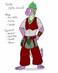 Size: 1280x1600 | Tagged: safe, artist:fuzebox, spike, anthro, dragon, plantigrade anthro, semi-anthro, book, clothes, explicit source, mage, magic, older, older spike, pants, pendant, rpg, shirt, solo, teenage spike, teenaged dragon, teenager