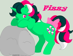 Size: 777x596 | Tagged: safe, artist:gundamcat, fizzy, twinkle eyed pony, g1, one eye closed, rock