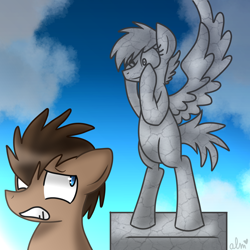 Size: 1000x1000 | Tagged: safe, artist:woogiegirl, derpibooru import, doctor whooves, doctor who, weeping angel