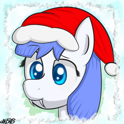 Size: 1011x1011 | Tagged: safe, artist:dan543fs, oc, oc only, oc:snow pup, bust, christmas, fangs, hat, holiday, portrait, santa hat, solo