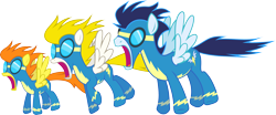 Size: 4000x1664 | Tagged: safe, artist:landmark520, blaze, soarin', surprise, the ticket master, gasp, goggles, jaw drop, simple background, transparent background, vector, wonderbolts, wonderbolts uniform