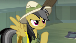 Size: 1280x720 | Tagged: safe, screencap, daring do, pegasus, pony, daring don't, book, clothes, female, hat, mare, pith helmet, rings of scorchero, solo