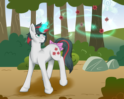 Size: 1280x1024 | Tagged: safe, artist:heavensxnt, artist:retroactive-mayhem, gusty, pony, unicorn, g1, bow, edge mane, female, magic, maple leaf, mare, solo, tail bow