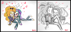 Size: 1280x579 | Tagged: safe, artist:jankrys00, adagio dazzle, aria blaze, equestria girls, rainbow rocks, adaria, blushing, female, lesbian, shipping