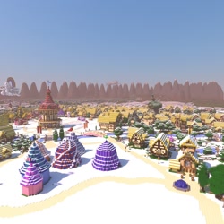 Size: 1200x1200 | Tagged: safe, brohoof.com, cloudsdale, fountain, golden oaks library, minecraft, ponyville, ponyville town hall, rainbow dash's house, render, snow, tent, town hall, tree, trixie's wagon