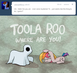 Size: 650x617 | Tagged: safe, artist:ambrosebuttercrust, toola roola, ghost, g3, ask, ask toola roola, eyes closed, scared, scooby doo, tumblr