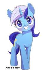 Size: 344x550 | Tagged: safe, artist:sion, minuette, pony, unicorn, blushing, commission, cute, female, grin, head tilt, looking at you, mare, simple background, smiling, smiling at you, solo, transparent background