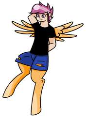 Size: 682x964 | Tagged: safe, artist:hydrawolfhatena, oc, oc only, oc:wheelie, satyr, clothes, offspring, parent:scootaloo, shorts